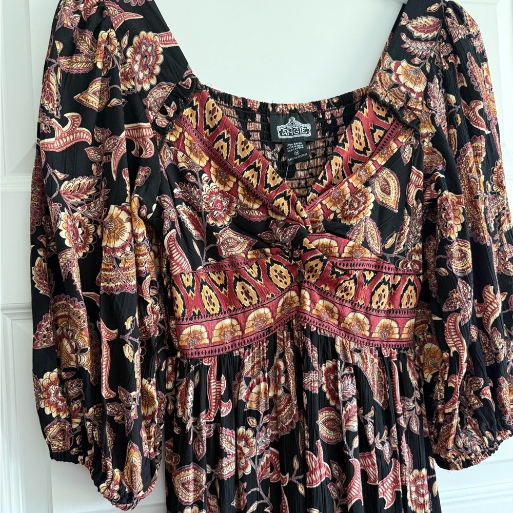 Angie V-neck Twist Front 3/4 Sleeve Boho Maxi Dress With Slit NWT - Picture 6 of 16